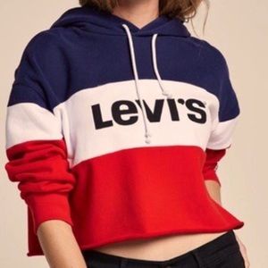 Red White and Blue cropped Levi's hoodie.